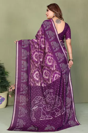 Purple Color Kalamkari Print Cotton Saree 