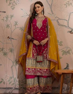 pink chinon  straight kurta with bottom & dupatta 6