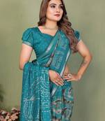 Aqua Blue Color Kalamkari Print Cotton Saree 
