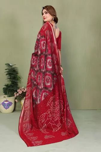 Red Color Kalamkari Print Cotton Saree 