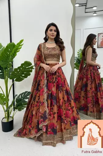 Floral Printed Organza Lehenga Choli For Party And Office Function Wear