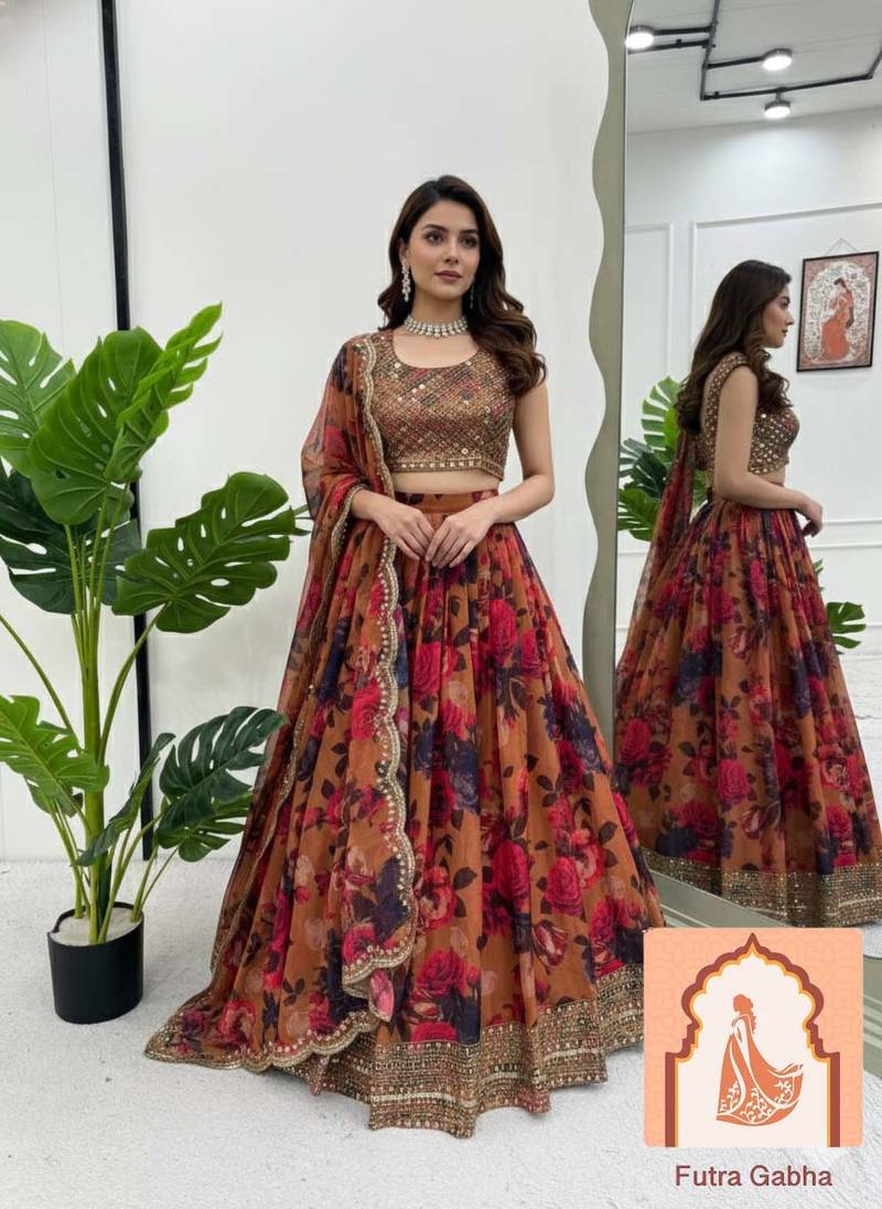 Floral Printed Organza Lehenga Choli For Party And Office Function Wear