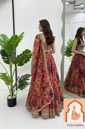 Floral Printed Organza Lehenga Choli For Party And Office Function Wear