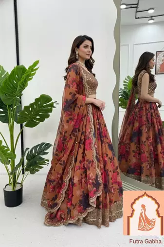 Floral Printed Organza Lehenga Choli For Party And Office Function Wear
