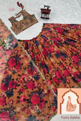 Floral Printed Organza Lehenga Choli For Party And Office Function Wear
