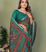 green color kalamkari print cotton saree 