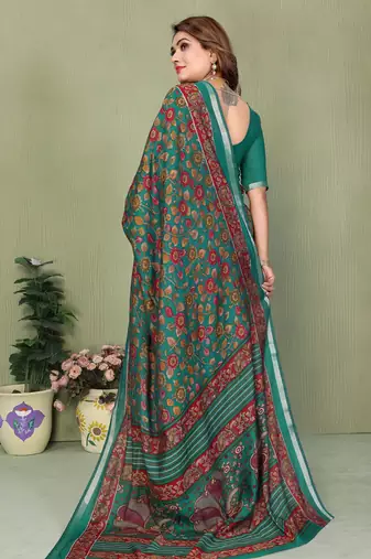 green color kalamkari print cotton saree 