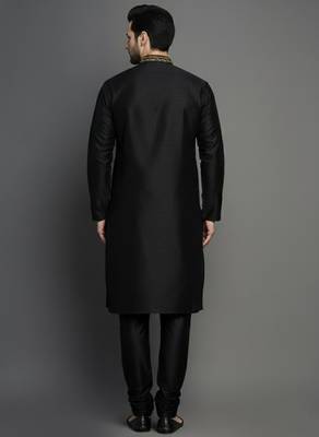 Black dupion embroidery kurta-pajama 2