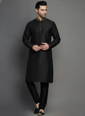 Black dupion embroidery kurta-pajama 1