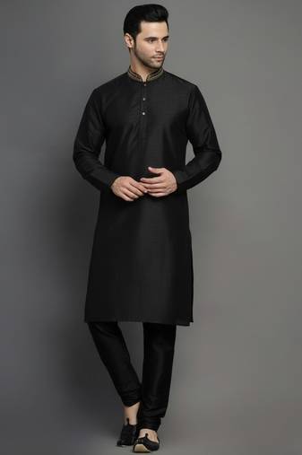 Black dupion embroidery kurta-pajama