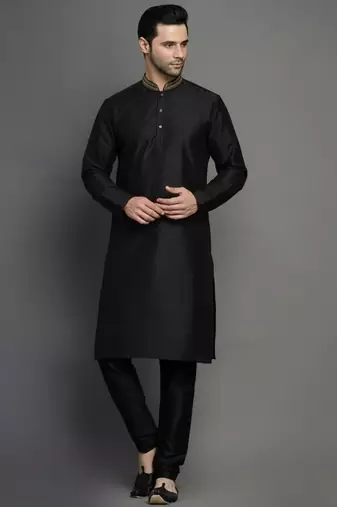 Black dupion embroidery kurta-pajama