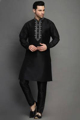 Black dupion embroidery kurta-pajama 1