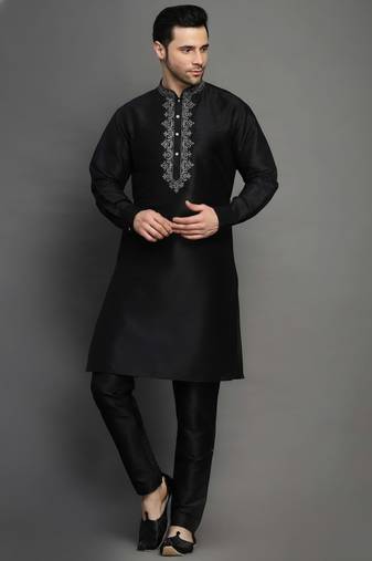 Black dupion embroidery kurta-pajama