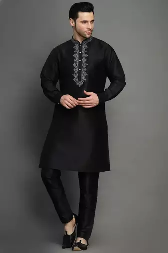 Black dupion embroidery kurta-pajama