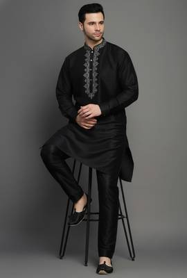 Black dupion embroidery kurta-pajama 2