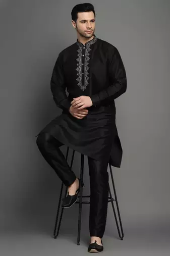 Black dupion embroidery kurta-pajama