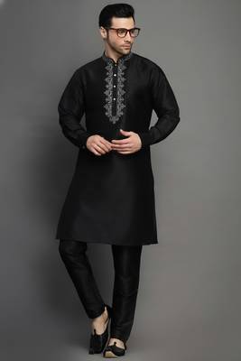 Black dupion embroidery kurta-pajama 3