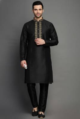 Black dupion embroidery kurta-pajama 1