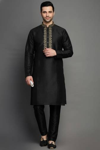 Black dupion embroidery kurta-pajama