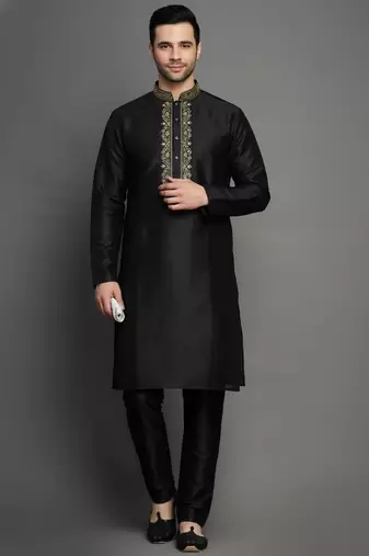 Black dupion embroidery kurta-pajama
