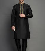 Black dupion embroidery kurta-pajama