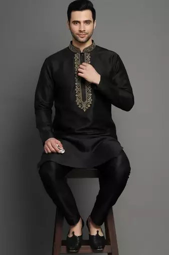 Black dupion embroidery kurta-pajama