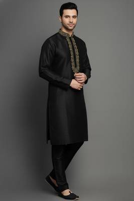 Black dupion embroidery kurta-pajama 3