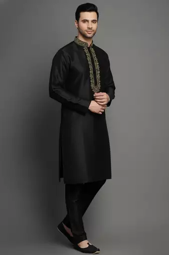Black dupion embroidery kurta-pajama