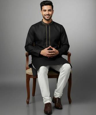 Black cotton embroidery kurta-pajama 1