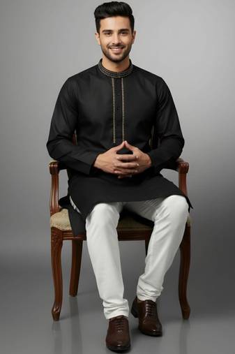 Black cotton embroidery kurta-pajama