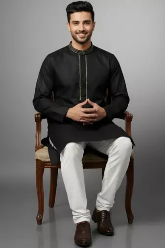 Black cotton embroidery kurta-pajama
