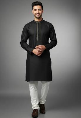 Black cotton embroidery kurta-pajama 2