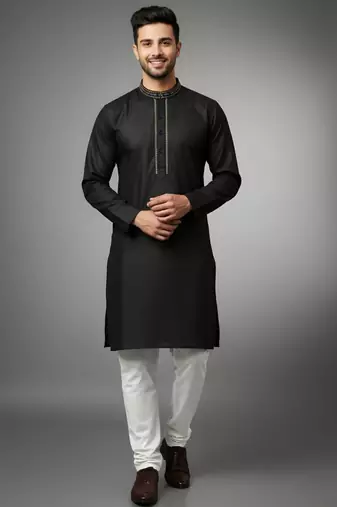 Black cotton embroidery kurta-pajama
