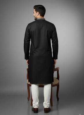 Black cotton embroidery kurta-pajama 3