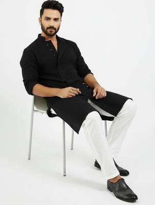 Black cotton embroidery kurta-pajama 1