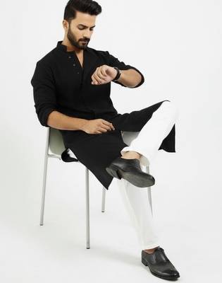 Black cotton embroidery kurta-pajama 2