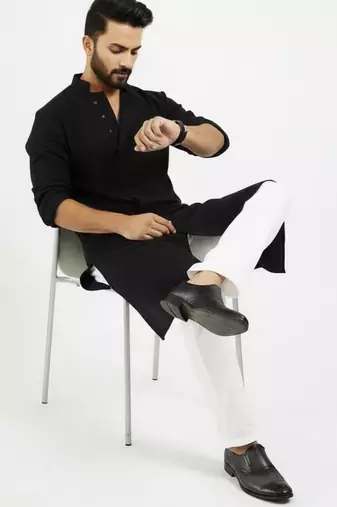 Black cotton embroidery kurta-pajama