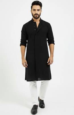 Black cotton embroidery kurta-pajama 3