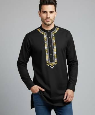 Black cotton embroidery kurta-pajama 1