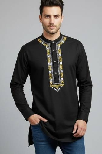 Black cotton embroidery kurta-pajama