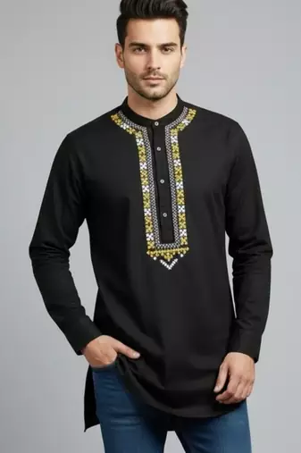 Black cotton embroidery kurta-pajama