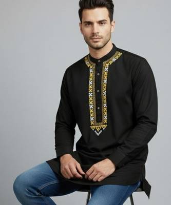 Black cotton embroidery kurta-pajama 2