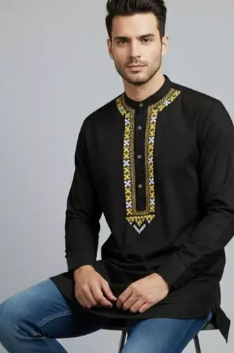 Black cotton embroidery kurta-pajama