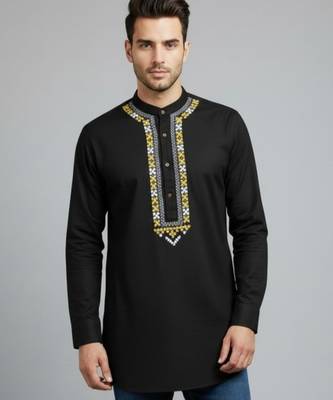 Black cotton embroidery kurta-pajama 3