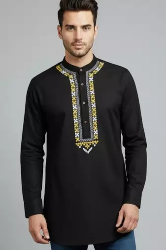 Black cotton embroidery kurta-pajama