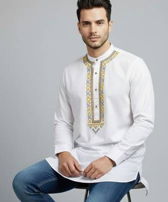 White cotton embroidery kurta-pajama 1