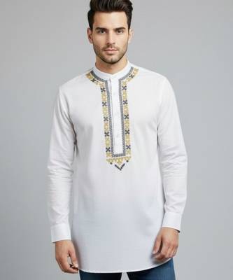White cotton embroidery kurta-pajama 2