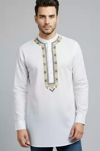 White cotton embroidery kurta-pajama