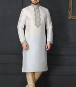 White dupion embroidery kurta-pajama