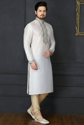 White dupion embroidery kurta-pajama 2